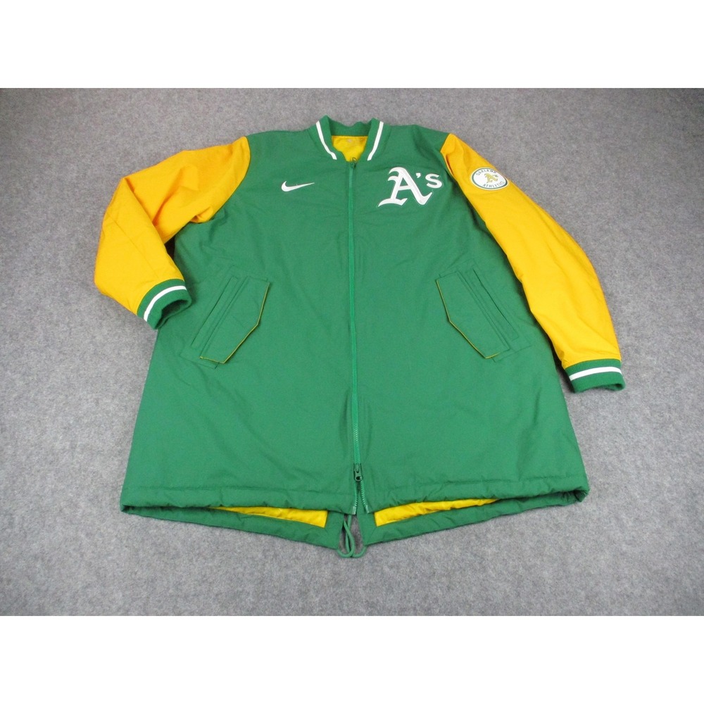 Oakland Athletics Jacket Mens 2XL XXL Green Yellow MLB Baseball Nike Parka